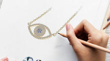 Load image into Gallery viewer, White Stone Dual Evil Eye Silver Necklaces - NecklaceRose Gold