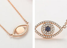 Load image into Gallery viewer, White Stone Dual Evil Eye Silver Necklaces - NecklaceRose Gold