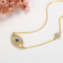 Load image into Gallery viewer, White Stone Dual Evil Eye Silver Necklaces - NecklaceRose Gold