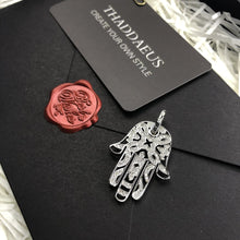 Load image into Gallery viewer, White Stone Engraved Hamsa Hand Silver Pendant - Pendant