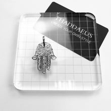 Load image into Gallery viewer, White Stone Engraved Hamsa Hand Silver Pendant - Pendant