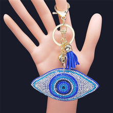 Load image into Gallery viewer, White Stone Evil Eye Keychains - KeychainEye Shaped White Evil Eye with Turquoise Stones