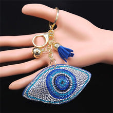 Load image into Gallery viewer, White Stone Evil Eye Keychains - KeychainEye Shaped White Evil Eye with Turquoise Stones