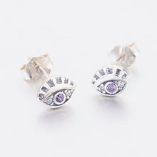 Load image into Gallery viewer, White Stone Evil Eye Silver Stud Earrings - Earrings