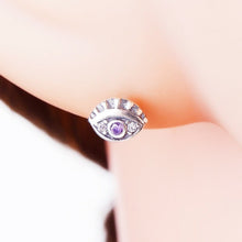 Load image into Gallery viewer, White Stone Evil Eye Silver Stud Earrings - Earrings