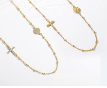 Load image into Gallery viewer, White Stone Evil Eye with Holy Cross Silver Necklace - NecklaceGold
