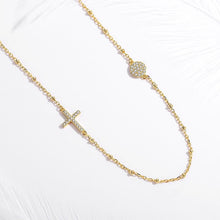 Load image into Gallery viewer, White Stone Evil Eye with Holy Cross Silver Necklace - NecklaceGold