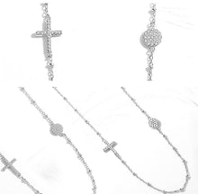 Load image into Gallery viewer, White Stone Evil Eye with Holy Cross Silver Necklace - NecklaceGold