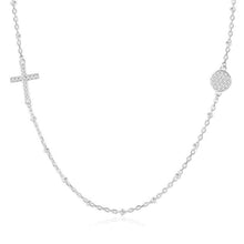Load image into Gallery viewer, White Stone Evil Eye with Holy Cross Silver Necklace - NecklaceSilver