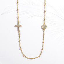 Load image into Gallery viewer, White Stone Evil Eye with Holy Cross Silver Necklace - NecklaceGold