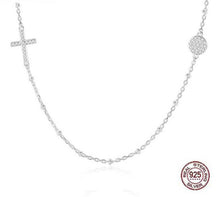 Load image into Gallery viewer, White Stone Evil Eye with Holy Cross Silver Necklace - NecklaceSilver