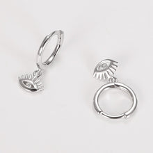 Load image into Gallery viewer, White Stone Evil Eye with Lashes Silver Earrings - EarringsGold