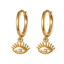 Load image into Gallery viewer, White Stone Evil Eye with Lashes Silver Earrings - EarringsGold