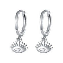 Load image into Gallery viewer, White Stone Evil Eye with Lashes Silver Earrings - EarringsSilver
