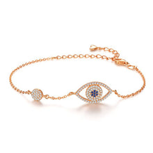 Load image into Gallery viewer, White Stone Evil Eyes Silver Bracelet - BraceletRose Gold