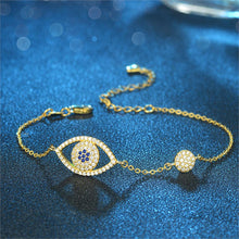 Load image into Gallery viewer, White Stone Evil Eyes Silver Bracelet - BraceletRose Gold