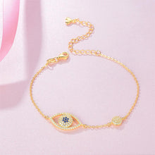 Load image into Gallery viewer, White Stone Evil Eyes Silver Bracelet - BraceletRose Gold