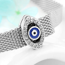 Load image into Gallery viewer, White Stone Eye Shaped Evil Eye Silver Charm Bead - Charm Bead