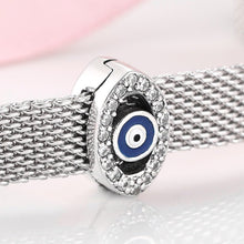 Load image into Gallery viewer, White Stone Eye Shaped Evil Eye Silver Charm Bead - Charm Bead