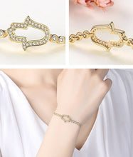 Load image into Gallery viewer, White Stone Hamsa Hand Silver Bracelet - BraceletGold
