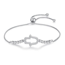 Load image into Gallery viewer, White Stone Hamsa Hand Silver Bracelet - BraceletSilver