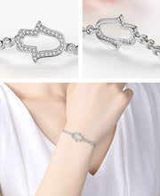 Load image into Gallery viewer, White Stone Hamsa Hand Silver Bracelet - BraceletSilver