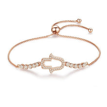 Load image into Gallery viewer, White Stone Hamsa Hand Silver Bracelet - BraceletRose Gold