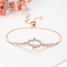 Load image into Gallery viewer, White Stone Hamsa Hand Silver Bracelet - BraceletRose Gold