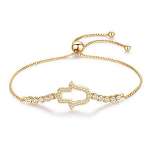Load image into Gallery viewer, White Stone Hamsa Hand Silver Bracelet - BraceletGold