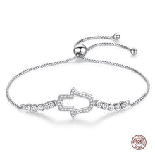 Load image into Gallery viewer, White Stone Hamsa Hand Silver Bracelet - BraceletSilver