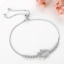 Load image into Gallery viewer, White Stone Hamsa Hand Silver Bracelet - BraceletRose Gold