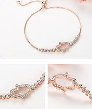 Load image into Gallery viewer, White Stone Hamsa Hand Silver Bracelet - BraceletRose Gold