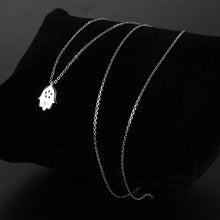 Load image into Gallery viewer, White Stone Hamsa Hand Silver Necklace - Necklace