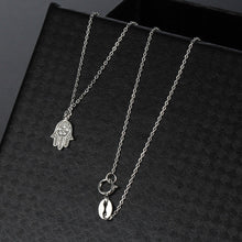 Load image into Gallery viewer, White Stone Hamsa Hand Silver Necklace - Necklace