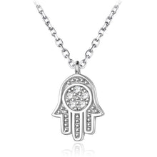 Load image into Gallery viewer, White Stone Hamsa Hand Silver Necklace - Necklace