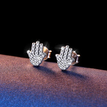 Load image into Gallery viewer, White Stone Hamsa Hand Silver Stud Earrings - Earrings