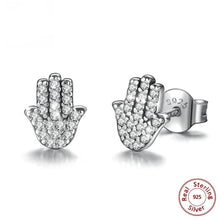 Load image into Gallery viewer, White Stone Hamsa Hand Silver Stud Earrings - Earrings