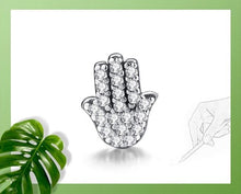 Load image into Gallery viewer, White Stone Hamsa Hand Silver Stud Earrings - Earrings