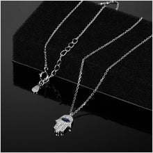 Load image into Gallery viewer, White Stone Hamsa Hand with Blue Stone Evil Eye Silver Necklace - NecklacePink Stone