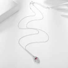 Load image into Gallery viewer, White Stone Hamsa Hand with Blue Stone Evil Eye Silver Necklace - NecklacePink Stone