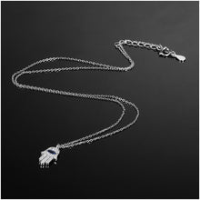 Load image into Gallery viewer, White Stone Hamsa Hand with Blue Stone Evil Eye Silver Necklace - NecklacePink Stone