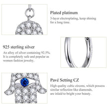 Load image into Gallery viewer, White Stone Hamsa Hand with Evil Eye Silver Drop Earrings - Earrings