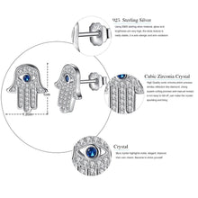 Load image into Gallery viewer, White Stone Hamsa Hand with Evil Eye Stud Earrings - EarringsSilver