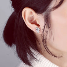 Load image into Gallery viewer, White Stone Hamsa Hand with Evil Eye Stud Earrings - EarringsSilver