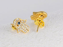 Load image into Gallery viewer, White Stone Hamsa Hand with Evil Eye Stud Earrings - EarringsSilver
