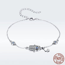 Load image into Gallery viewer, White Stone Hamsa Hand with Three Evil Eyes Silver Bracelet - Bracelet