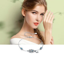 Load image into Gallery viewer, White Stone Hamsa Hand with Three Evil Eyes Silver Bracelet - Bracelet