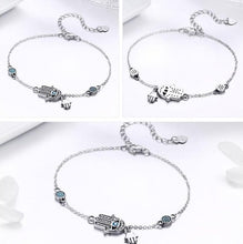 Load image into Gallery viewer, White Stone Hamsa Hand with Three Evil Eyes Silver Bracelet - Bracelet