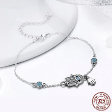 Load image into Gallery viewer, White Stone Hamsa Hand with Three Evil Eyes Silver Bracelet - Bracelet