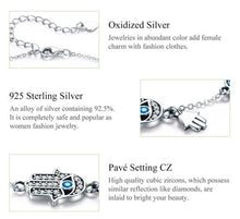 Load image into Gallery viewer, White Stone Hamsa Hand with Three Evil Eyes Silver Bracelet - Bracelet